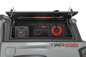 Toyota Tacoma Bed Cap Molle Panel Side Storage Bin - Driver Side - Rough Country - Molle Panel + Integrated LED, Powder-Coated - '16-'23